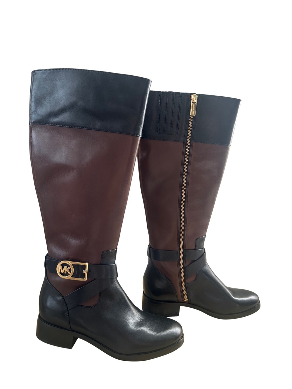 Michael Kors Bryce Black and Brown Leather Over-the-Knee Riding Boots